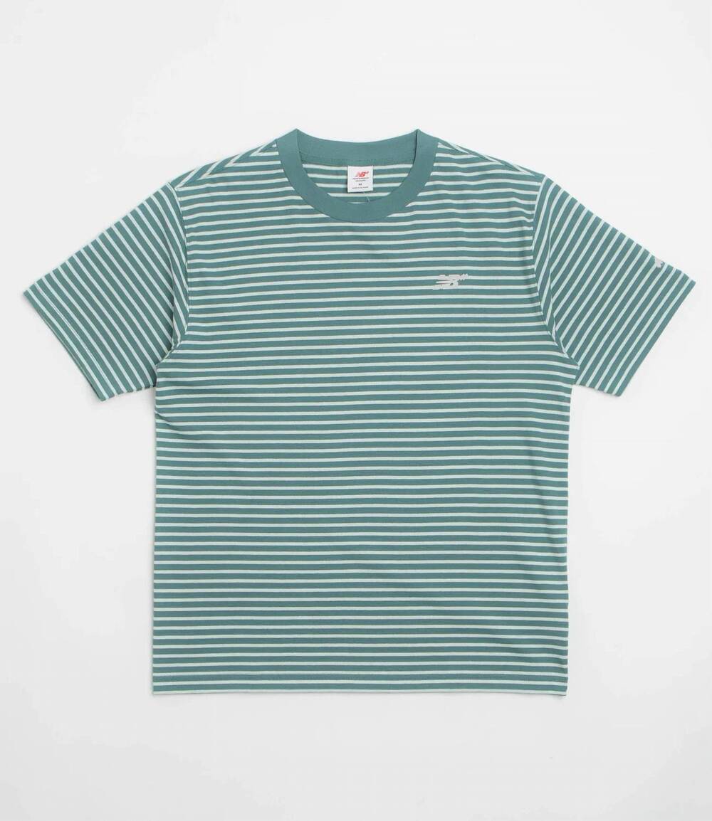 NEW NEW BALANCE men's numeric relaxed striped shirt spruce in green white
